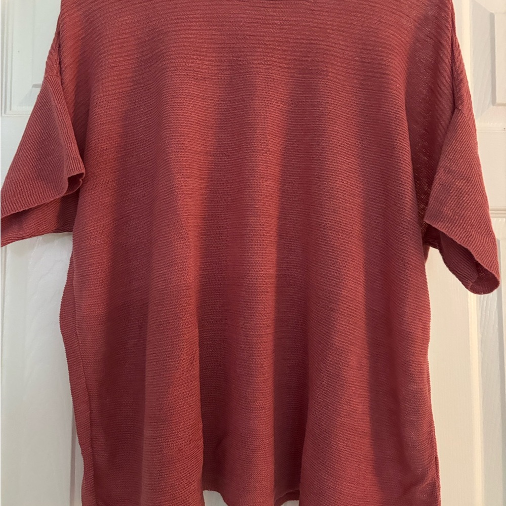 Spring Eileen Fisher Ribbed Short Sleeve Linen Top